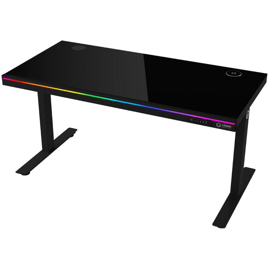 [LRG-DP80G] Dual-Motor Sit/Stand Gaming Desk with Tempered Glass Top Black