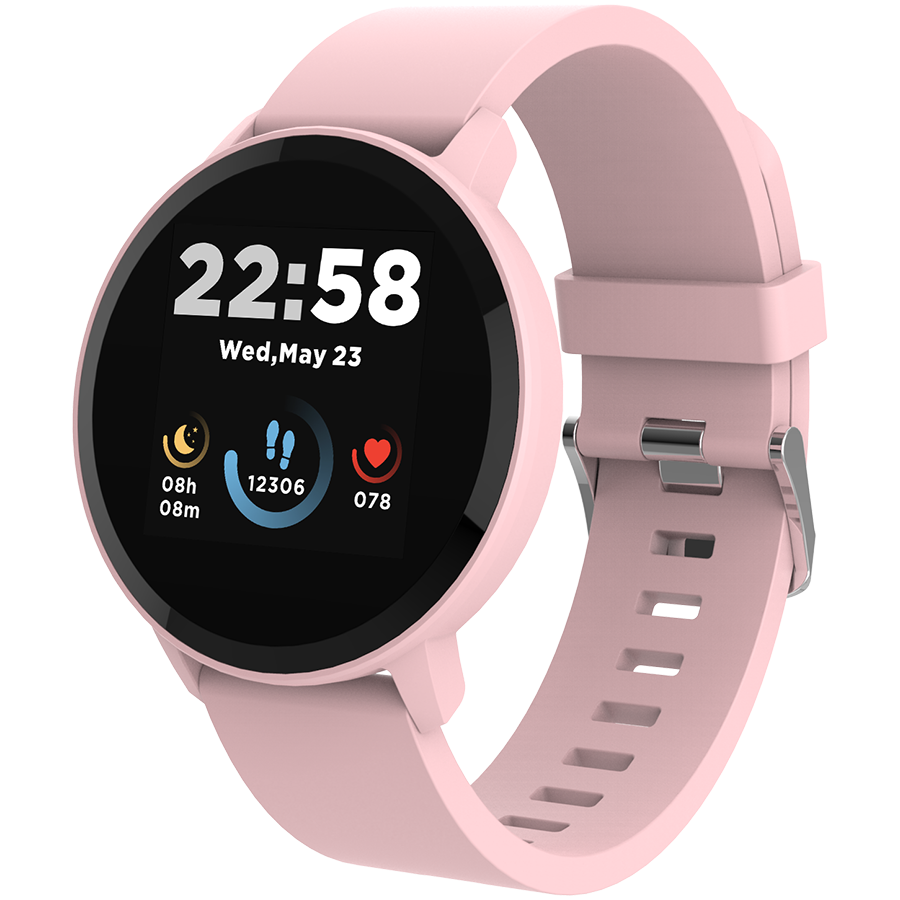 [CNS-SW63PP] CANYON Lollypop SW-63, Smart watch, 1.3inches IPS full touch screen, Round watch, IP68 waterproof, multi-sport mode, BT5.0, compatibility with iOS and android, Pink, Host: 25.2*42.5*10.7mm, Strap: 20*250mm, 45g