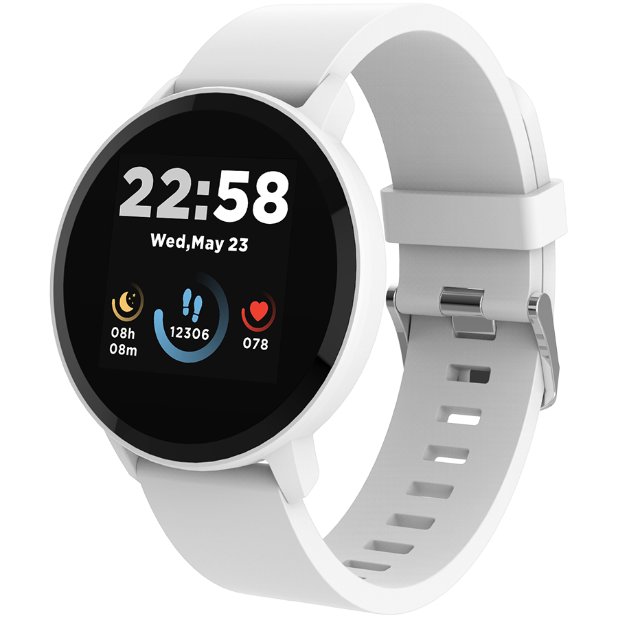 [CNS-SW63SW] CANYON Lollypop SW-63, Smart watch, 1.3inches IPS full touch screen, Round watch, IP68 waterproof, multi-sport mode, BT5.0, compatibility with iOS and android, Silver white, Host: 25.2*42.5*10.7mm, Strap: 20*250mm, 45g