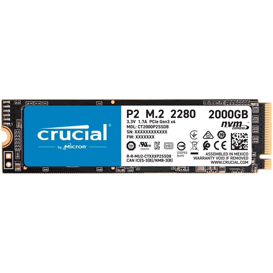 Crucial SSD Crucial P2 2000GB 3D NAND NVMe PCIe M.2 SSD - 2400/1900 MB/s