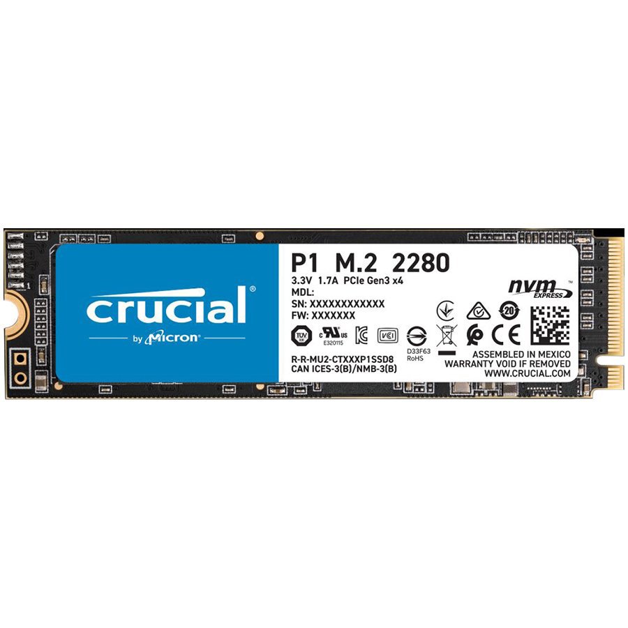 [CT2000P1SSD8] CRUCIAL P1 2TGB SSD - M.2 2280, NVMe, Read/Write: 2000 / 1700 MB/s, Random Read/Write IOPS 250K/250K