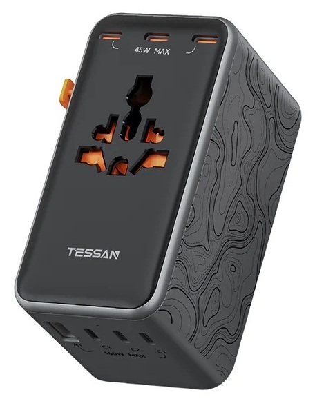 [30734] Tessan Universal World Travel Adaptor 1xUSBA 6xUSBC 205W TS-WTA13-BK