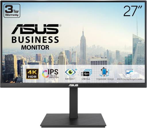 ASUS Monitor Business 27" 4K UHD 60Hz IPS Frameless USB Hub DP Dual-HDMI Speakers Full Ergonomic VA27UQSB