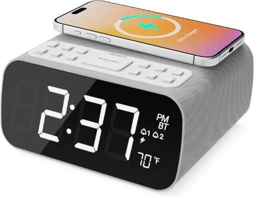 [28382] Majority Darwin Bedside Radio with Alarm Clock, Wireless Charger, FM, Bluetooth & LCD Screen with Tempereature