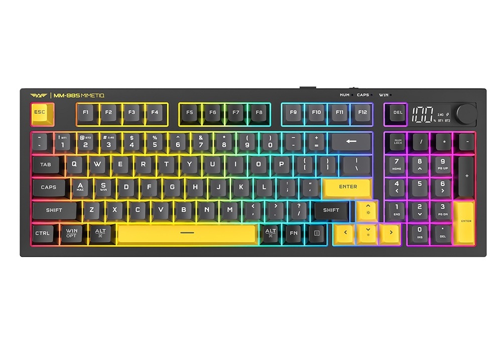 [31058] Armaggeddon Gaming Keyboard Mech Trimode Display & Knob MM-98S MIMETIQ Black-Yellow