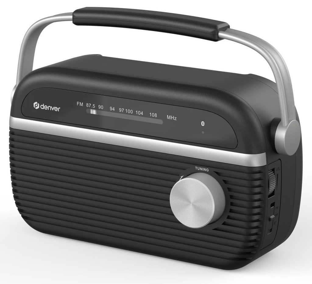 [31271] Denver AUDIO Radio Portable with FM & Bluetooth TRB-67B (Works with Mains or 2xD Batteries) Black