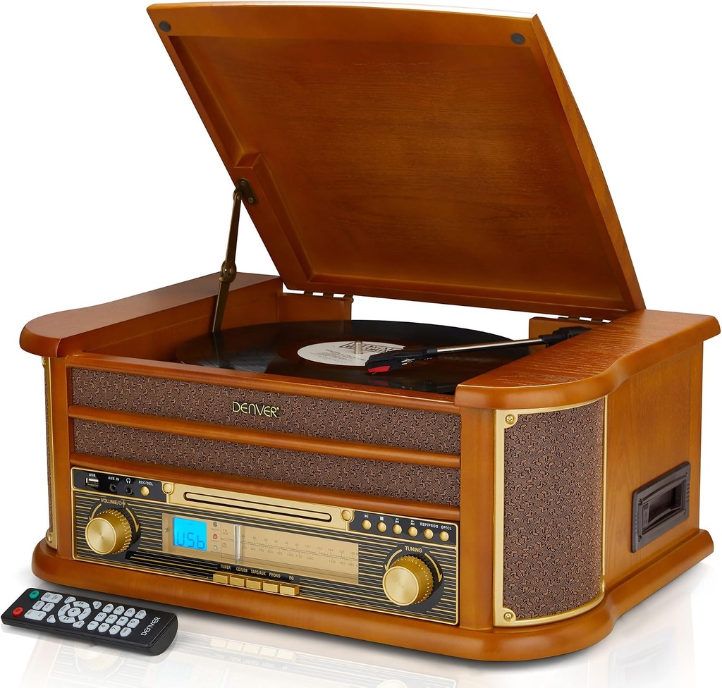 [31284] Denver AUDIO HiFi System with Turntable, CD, Cassette, FM & USB MCR-50MK3 Brown Wood