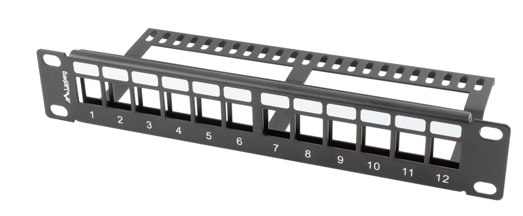 Lanberg Keystone Patch Panel Blank 12-Port 1U with Cable Organizer Black PPKS-9112-B