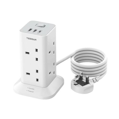[28165] Tessan 8-Gang Extension 2 USB-A USB C 2m 13A TPS03-UK-C