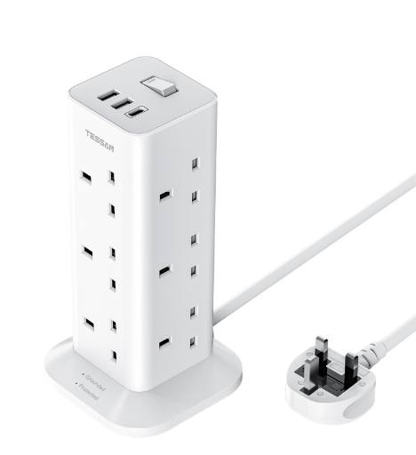 Tessan 12 Gang Extension 3 USB 2m 13A TPS04-UK-C