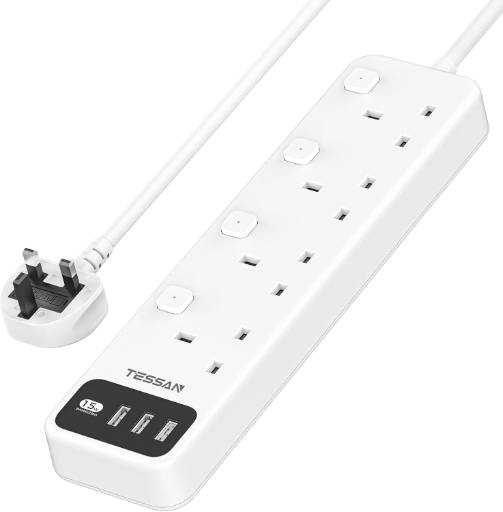 [28160] Tessan 4-Gang Extension 3 USB-A 2m 13A TS-B204