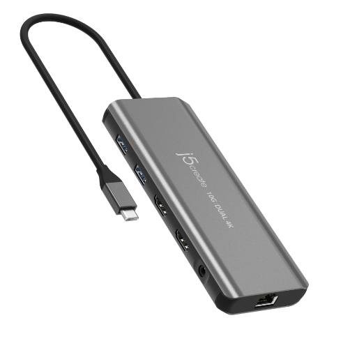j5create Dock USB-C Dual Display 4K MST MacBookM3 HDMI/RJ45/USB/Audio/PD JCD398
