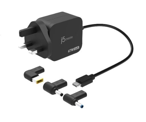 [27890] j5create Charger Laptop 67W GaN USB-C PD with 3 Detachable DC Connectors UK JUP1565DCF3A