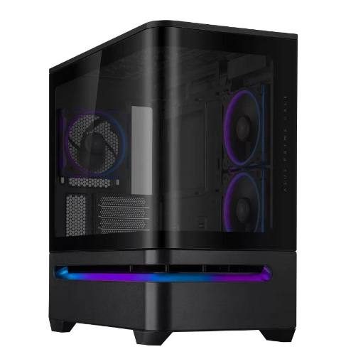[30393] ASUS PC Case Prime mATX Panoramic Curved Tempered Glass Panels Aura Sync Light Band 3x Pre-Installed Fans USB-C AP202 ARGB Black