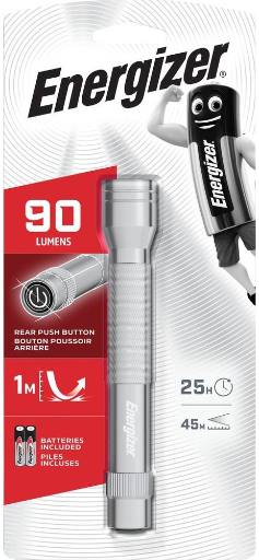 [30358] Energizer Light Torch 90 Lumens 25 Hrs & Rear Push Button (2AA) - Metal Light