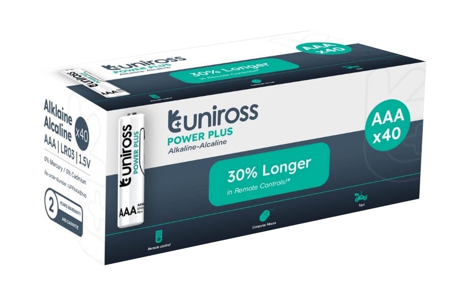 [27025] Uniross Alkaline AAA Power Plus Box of 40 Pcs (New)