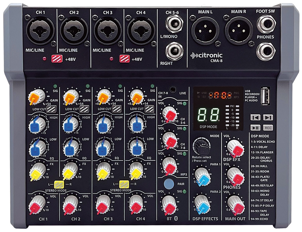 [26806] Citronic CMA-8 6ch Mixer with DSP/BT/PC/USB Play-Rec 170.864UK