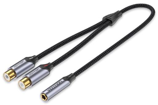 Vention 3.5mm Female to 2-RCA Female Cable Braided Aluminium 0.3m BCOHY