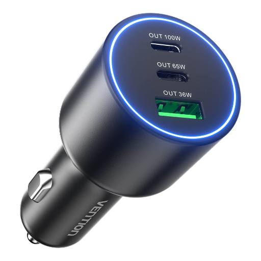 [30281] Vention Charger Car 165W 2xUSBC 1xUSBA 100W Max Black FFPB0