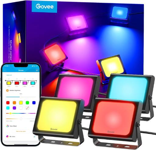 [26430] Govee Outdoor LED RGBICWW Smart Flood Lights (4pack) H7060