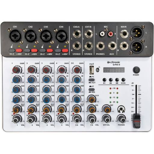 Citronic QPAD-8 Studio Mixer 4ch BT/USB Play-Rec 170.818UK