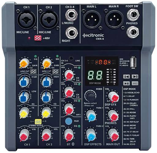 Citronic CMA-6 4 Channel Compact Mixer with DSP USB Play-Record BT & PC Connectivity 170.862UK