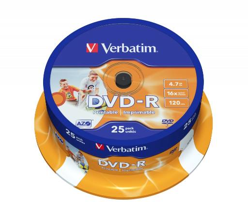 [25929] Verbatim DVD-R 4.7GB 16X 25-Pack Spindle Printable 43538