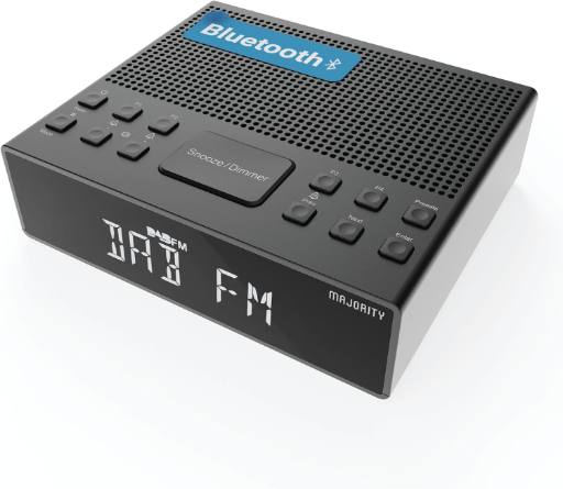 [25719] Majority KNAPWELL Bedside FM/DAB Radio Clock with Dual Alarm Bluetooth & USB Phone Charging