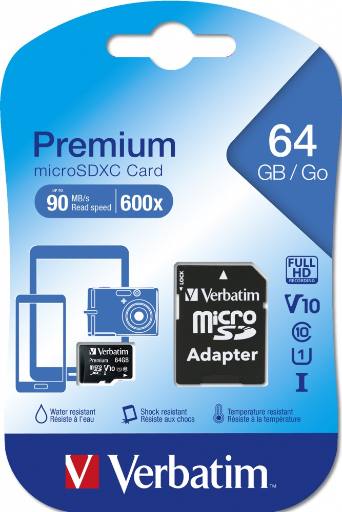 [25232] Verbatim Micro SD Card+Adapter Class10 U1 64GB