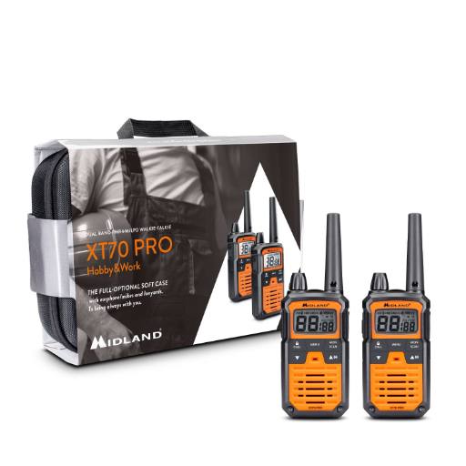 [25092] Midland XT70 Pro Hobby & Work Radio Walkie Talkies incl 2x Earphones, 2x Lanyards & Carry Case