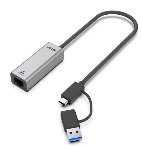 Unitek Converter USB-C to LAN Gigabit Ethernet with USB-A Adaptor Y-3465A