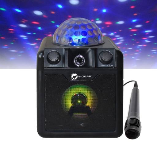 [23864] N-Gear DISCO BLOCK 410 Portable Karaoke Speaker with Discoball With 2 Wired Microphones