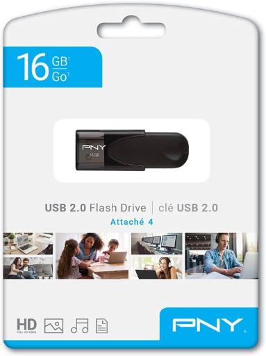 [22624] PNY Flash Drive Attache 4 USB 2.0 Stick 16GB Capless Slider Black FD16GATT4