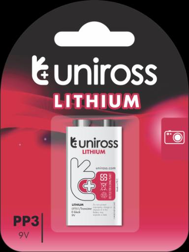 Uniross Lithium 9V Battery (PP3,6AM6,6LR61,6LF22,MN1604)