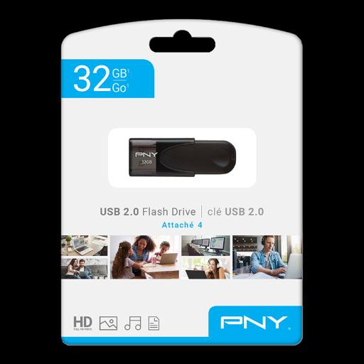 PNY Flash Drive Attache 4 USB 2.0 Stick 32GB Capless Slider Black FD32GATT4