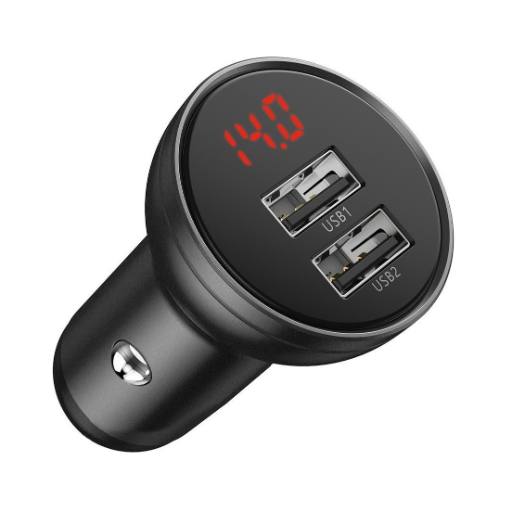 [21446] Baseus Digital Display Dual USB 24W Car Charger Black