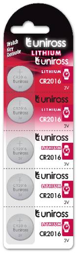Uniross CR2016 Button Cell Lithium Battery (5pack)