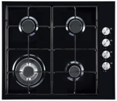 HYUNDAI HOB GAS, 60CM BUILT IN, 4 HITTING ELEMENTS, 3.4KW+ 1.8KW + 1.8KW + 1.0KW, 220-240V, 50HZ, AUTO IGNITION BY ELECTRICITY, SAFETY SWITCH, 58x50x10CM, BLACK WITH ENAMEL SHINY PAN SUPPORT