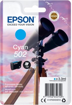 [C13T02V24010] EPSON INK CARTRIDGE CYAN 502, 1 x 3.3 ml, 160 PAGES, FOR XP-5100, XP-5150