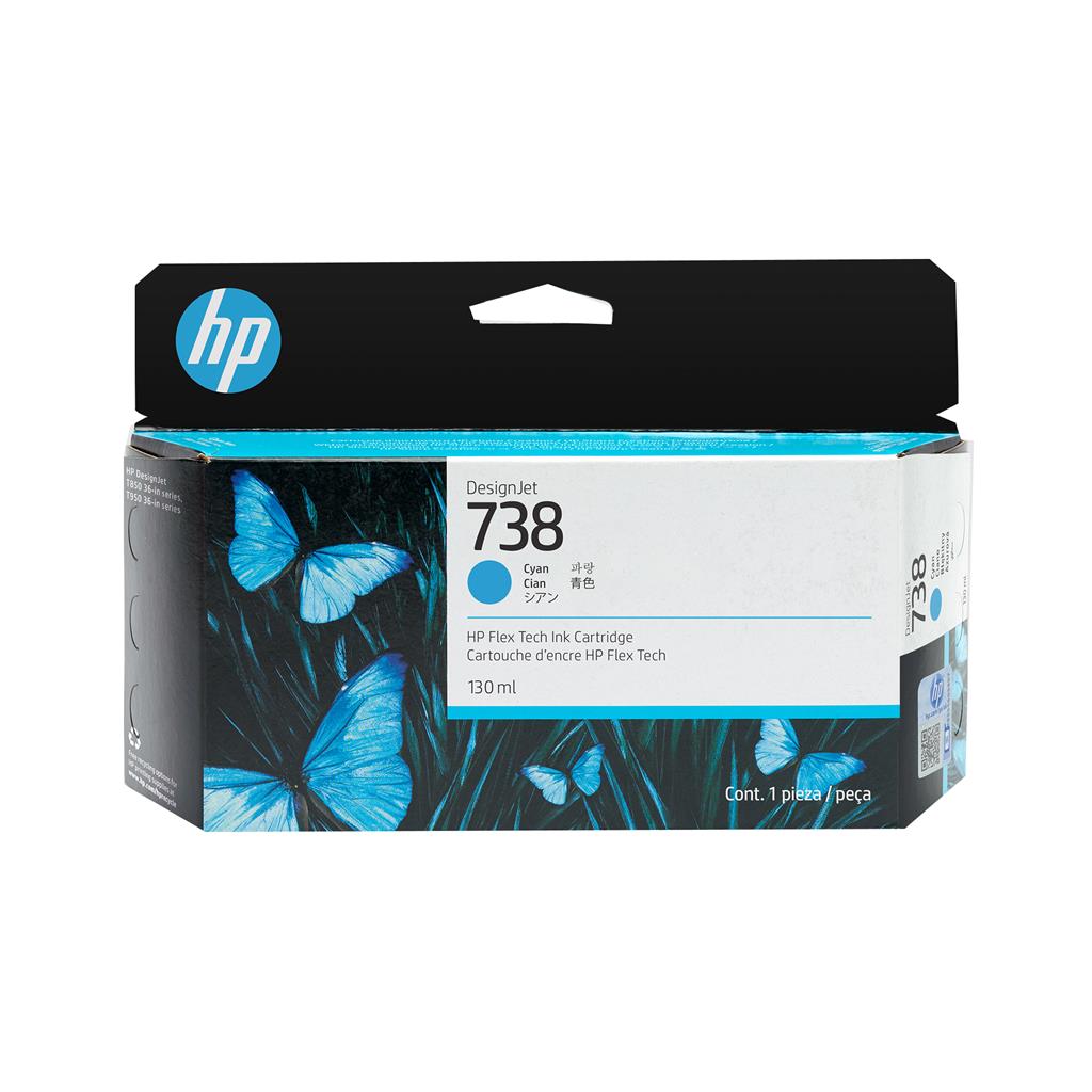 [498N5A] HP INK CARTRIDGE CYAN, HP 738, 130ML, FOR DESIGNJETS T850 & T950 SERIES