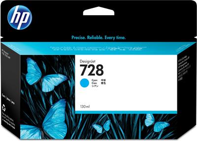 HP INK CARTRIDGE CYAN, HP 728, 130ML, FOR DESIGNJETS T730, T830 SERIES