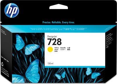 HP INK CARTRIDGE YELLOW, HP 728, 130ML, FOR DESIGNJETS T730, T830 SERIES