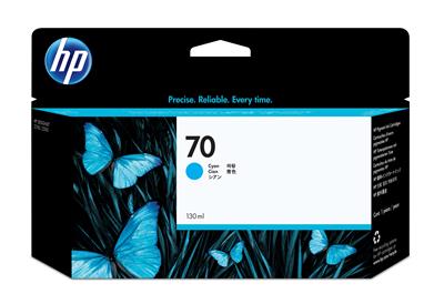 HP INK CARTRIDGE CYAN, HP 70, 130ML, FOR DESIGNJETS Z2100, Z5200, Z5400 SERIES