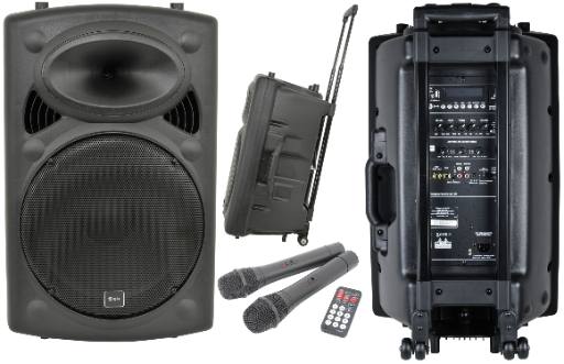[29719] QTX QR15PA (2025) 15'' Professional Portable Karaoke & PA Speaker with 2x Wireless UHF Microphones, BT USB & FM 178.816UK