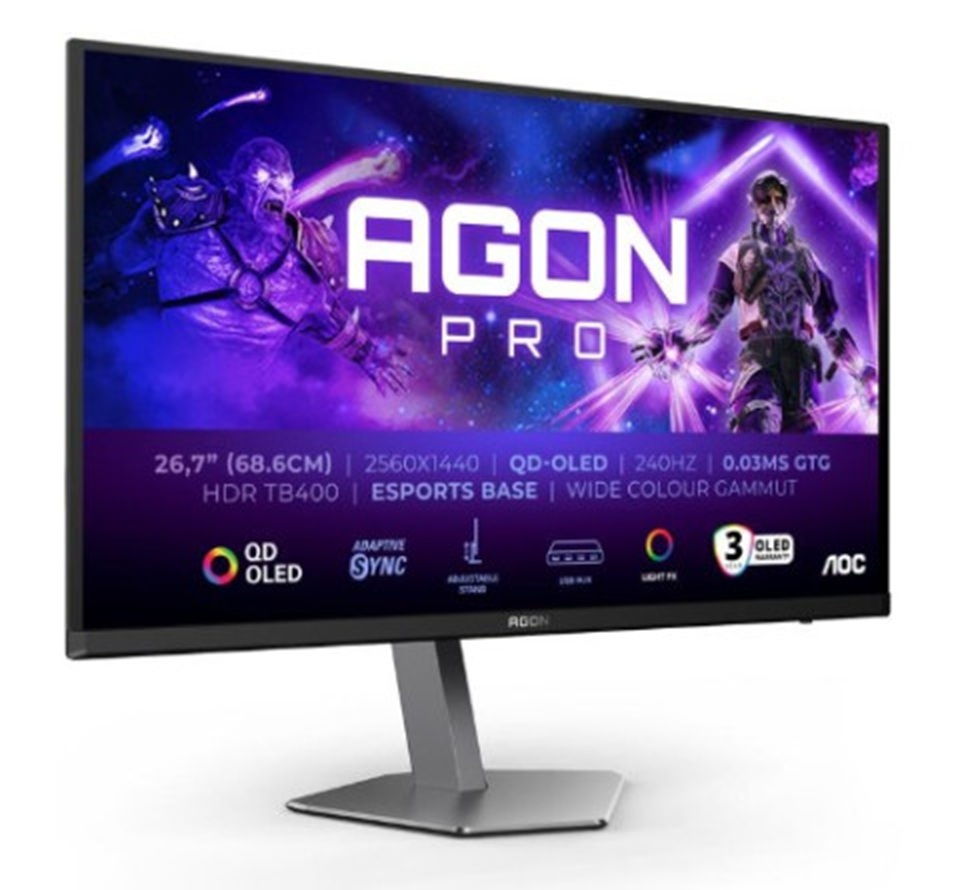 [AG276QZD2] AOC MONITOR 27'' GAMING AGON PRO, OLED, 2560x1440, 80M:1, 280Hz, 0.03MS, 1000 CD/M2, SPEAKERS, G-SYNC COMPATIBLE, TILT,
