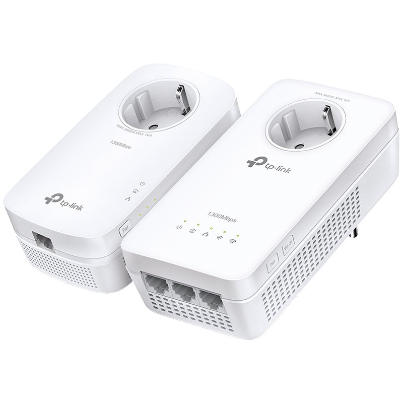[TL-WPA8631P KIT] TP-LINK POWERLINE AV1300, PASSTHROUGH, TWIN PACK, 3 X GIGABIT ETHERNET PORTS, UP TO 300 METERS, 128-BIT AES ENCRYPTION, PLUG AND PLAY, UK PLUG