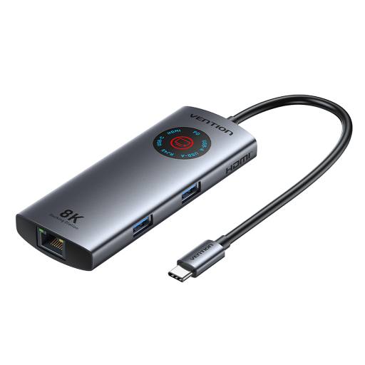 [29628] Vention HUB USB-C 3.2 Gen1/8K-HDMI/Gb/PD + LED Display & Switch TQZHB