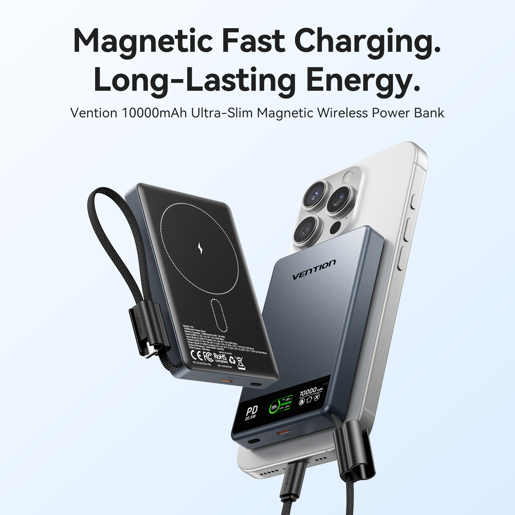 Vention MA Powerbank Wireless Magnetic 10000mAh 22.5W Wireless 15W Ultra Slim Grey FKLH0 - Image 4