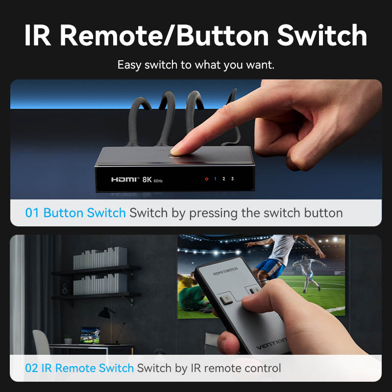 Vention HDMI Switch 3-Port 8K 2.1 w/Remote Control AKRH0 - Image 6
