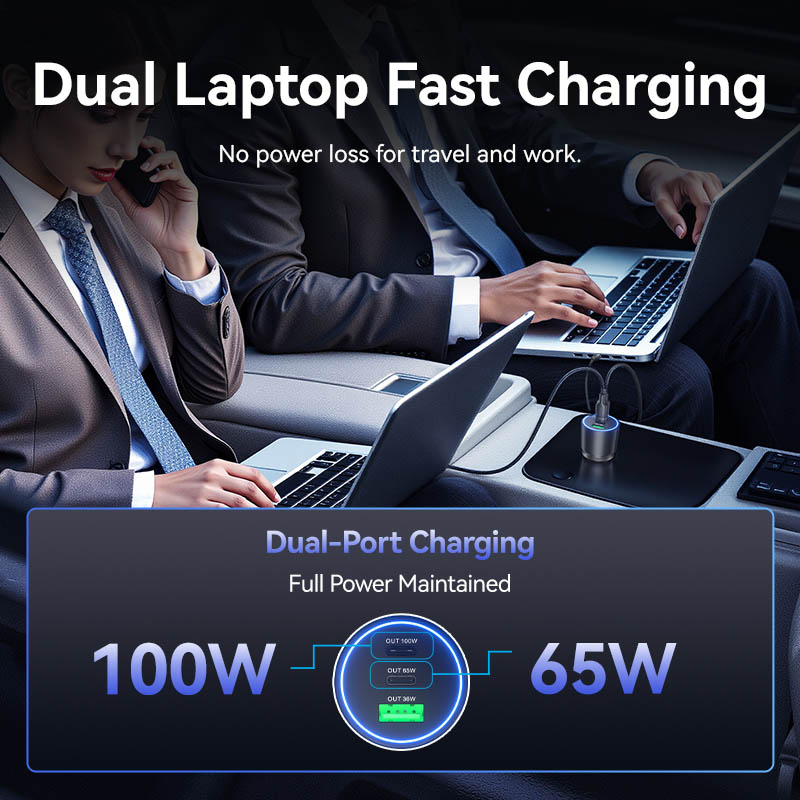 Vention Charger Car 165W 2xUSBC 1xUSBA 100W Max Black FFPB0 - Image 6